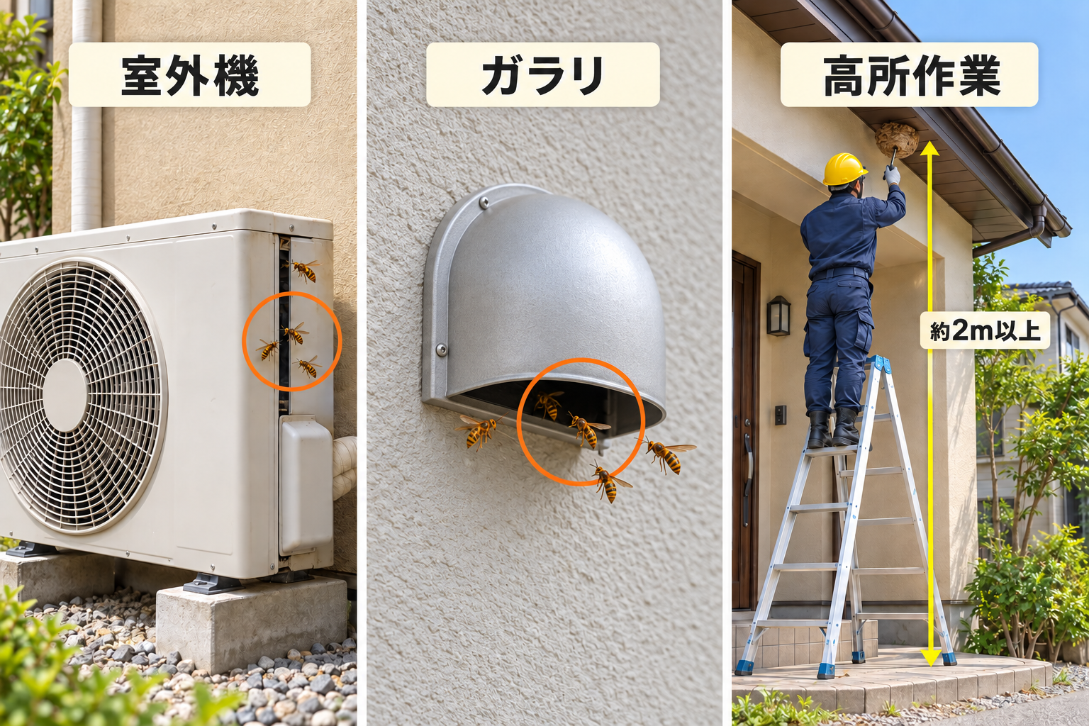 室外機、ガラリ、2m以上5m未満の高所作業のイメージ