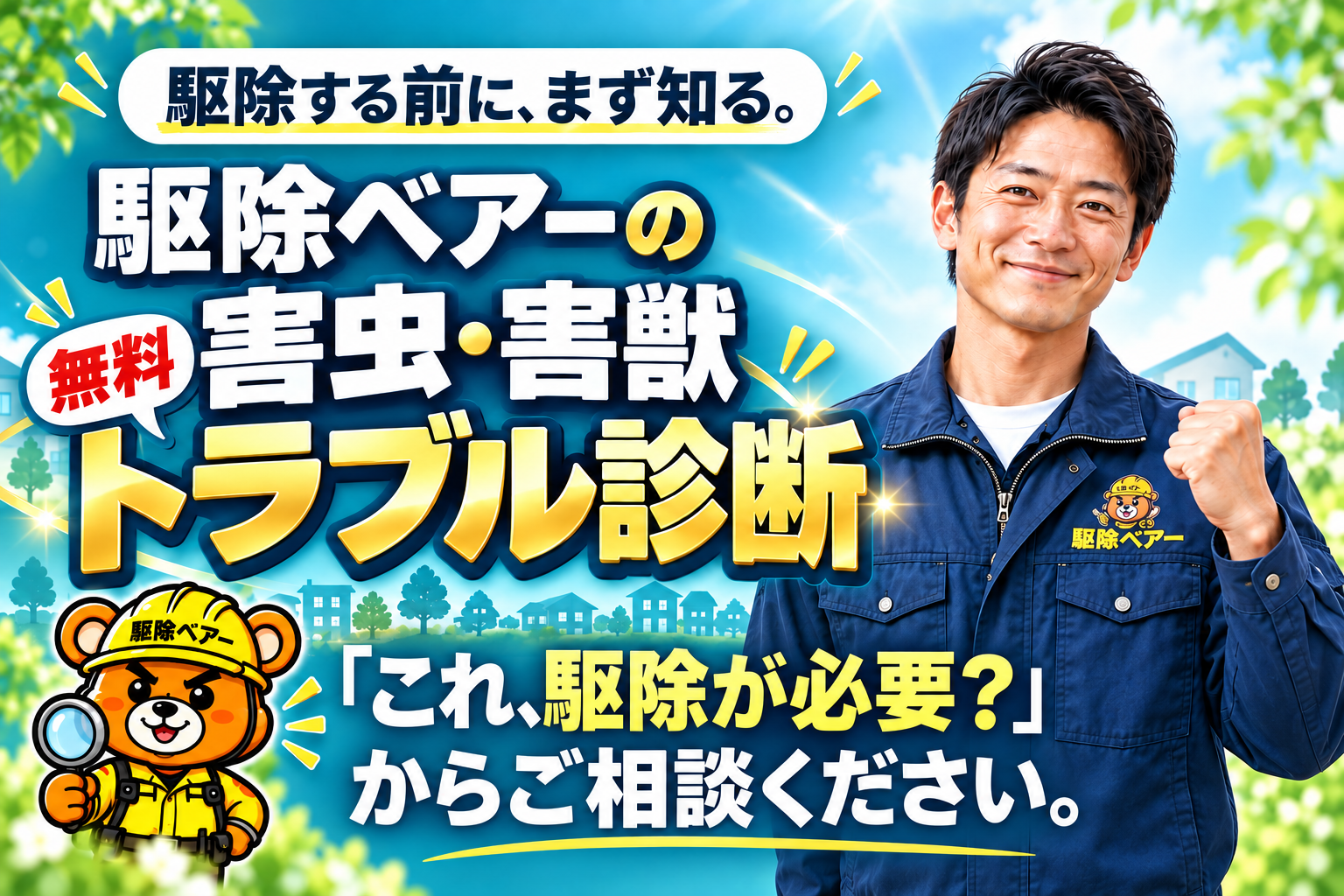 駆除する前に、まず知る。駆除ベアーの無料 害虫・害獣トラブル診断。「これ、駆除が必要？」からご相談ください。